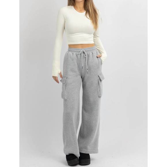 NEW CREAMON cargo cozy fleece lounge pants in heather grey - Picture 1 of 5